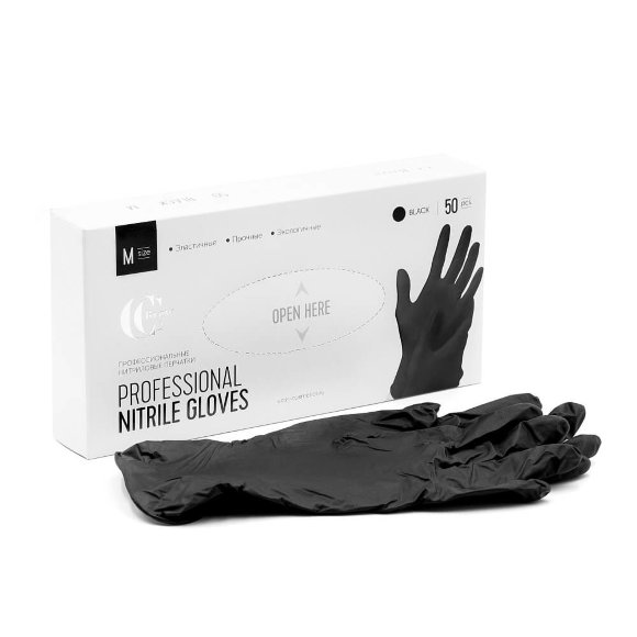 Перчатки нитриловые CC Brow - черные - размер M, 50 шт