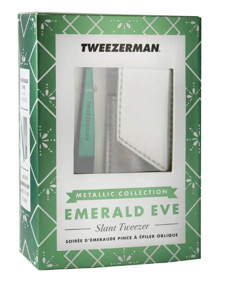 Пинцет для бровей Tweezerman с чехлом - Slant Tweezer - Emerald Eve