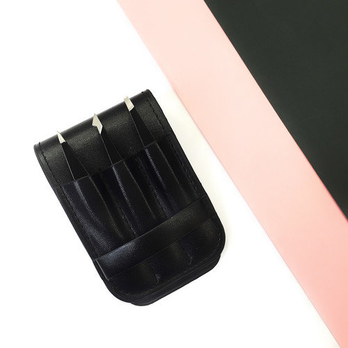 Набор пинцетов в чехле Nikk Mole базовый для коррекции бровей - черный, 3 шт + чехол