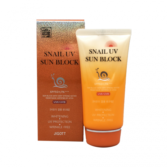 Солнцезащитный крем Jigott с улиточным муцином  - Snail Uv Sun Block Cream SPF50+/PA+++, 70мл