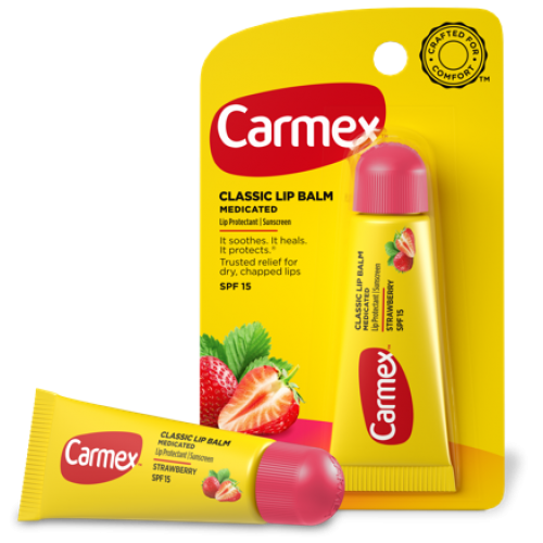 Бальзам для губ Carmex с ароматом клубники (SPF15), туба в блистере