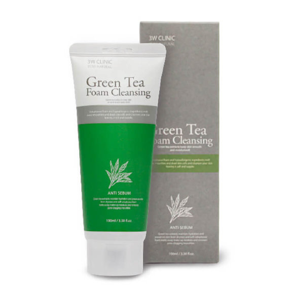 Пенка для умывания 3W CLINIC для жирной кожи лица с экстрактом зелёного чая - Green Tea Foam Cleansing Anti Sebum 100 мл