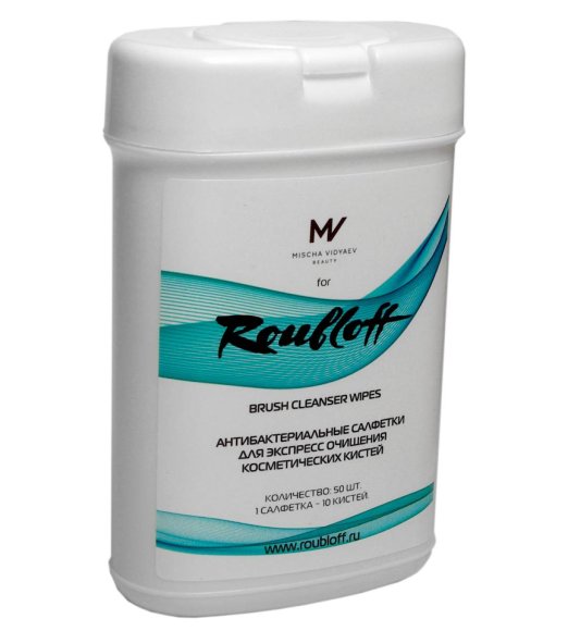 Салфетки для очищения косметических кистей Roubloff S-0046 антибактериальные, 50 шт