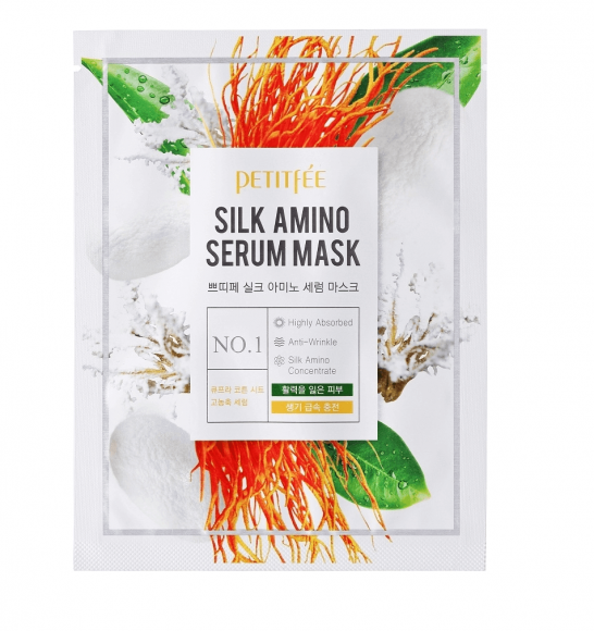 Маска-лифтинг тканевая для лица Petitfee с протеинами шёлка - Silk Amino Serum Mask