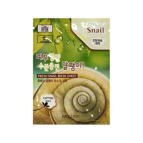 Маска для лица 3W CLINIC с экстрактом улиточного муцина - Fresh Snail Mask Sheet, 23 мл