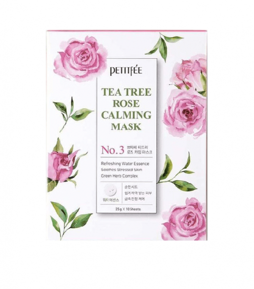 Маска для лица тканевая Petitfee успокаивающая с экстрактом чайного дерева и розы - Tea Tree Rose Calming Mask 