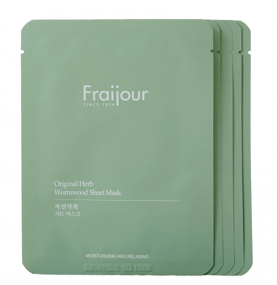 Набор тканевых масок для лица успокаивающих Fraijour с полынью - Original Herb Wormwood Sheet Mask, 5 шт*23 мл Набор тканевых масок для лица успокаивающих Fraijour с полынью - Original Herb Wormwood Sheet Mask, 5 шт*23 мл