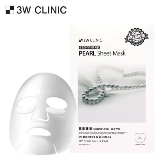 Маска для лица 3W CLINIC с жемчугом - Essential Up Pearl Sheet Mask, 25 мл