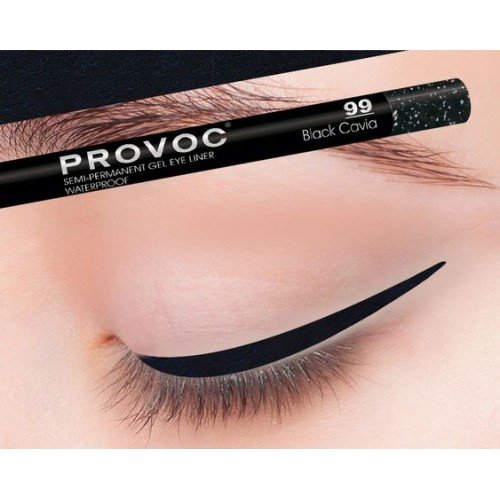 Полуперманентный гелевый карандаш для глаз Provoc 99 Black Cavia (черный с голографией)