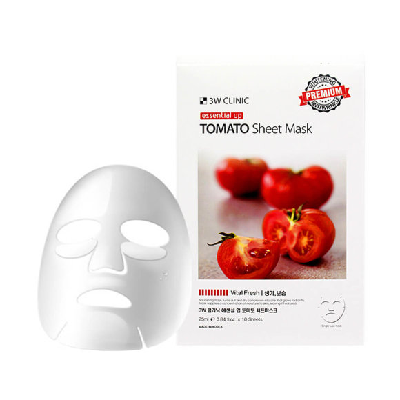 Маска для лица 3W CLINIC антиоксидантная, осветляющая с экстрактом томата - Essential Up Tomato Sheet Mask, 25 мл