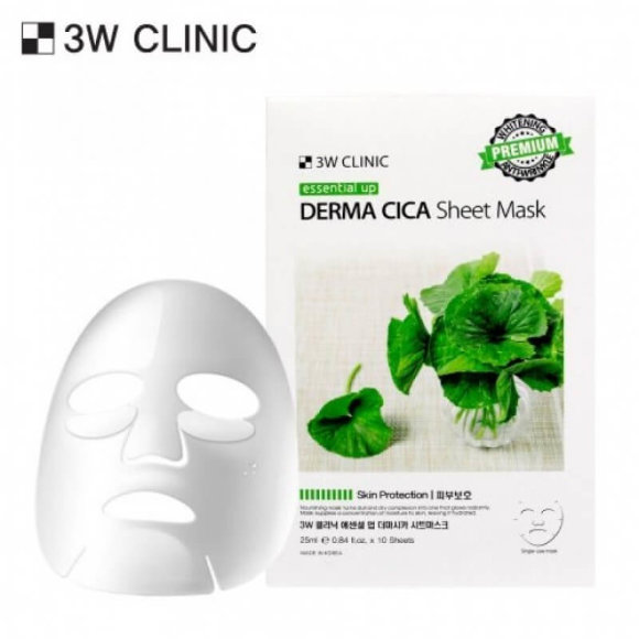 Маска для лица 3W CLINIC заживляющая с азиатской центеллой - Essential Up Derma Cica Sheet Mask, 25 мл