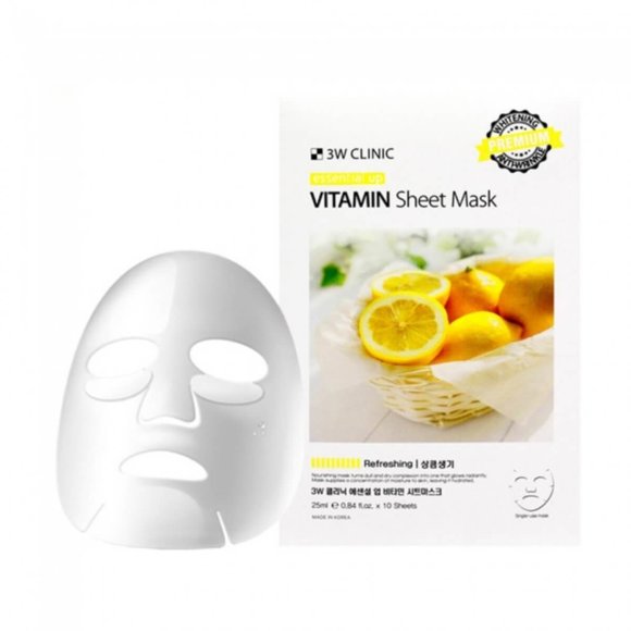 Маска для лица 3W CLINIC осветляющая с витамином С для сияния - Essential Up Vitamin Sheet Mask, 25 мл