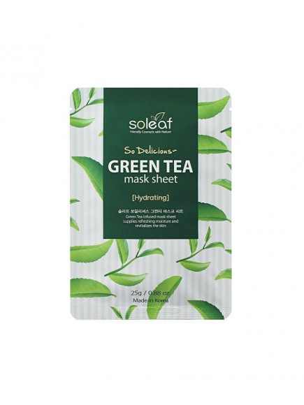 Маска для лица с зеленым чаем Soleaf тонизирующая - So Delicious Green Tea Mask Sheet, 25 мл