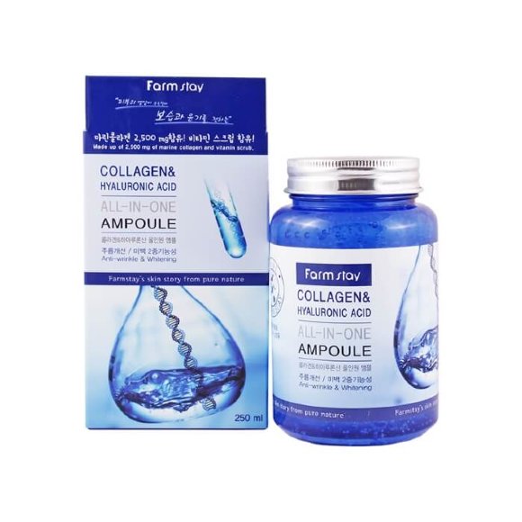 Сыворотка для лица Farm Stay с коллагеном и гиалуроновой кислотой - Collagen & Hyaluronic Acid All-in-One Ampoule, 250 мл