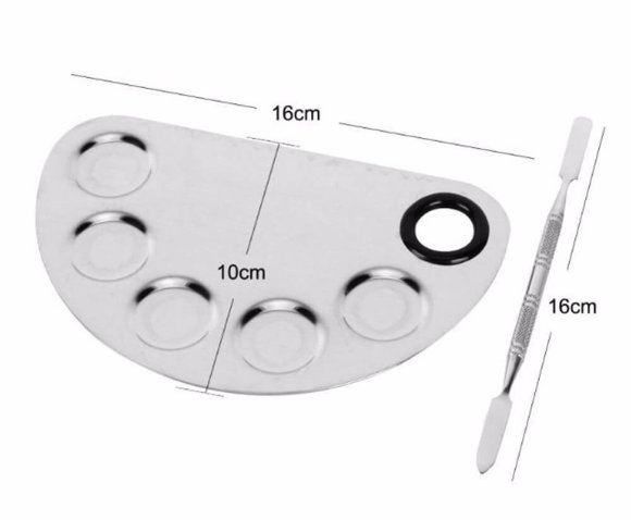 Палитра металлическая полукруглая для смешивания косметики + шпатель Палитра металлическая полукруглая для смешивания косметики + шпатель