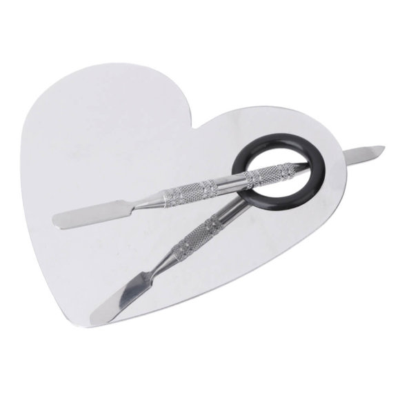 Палитра металлическая "Сердце" для смешивания косметики + шпатель